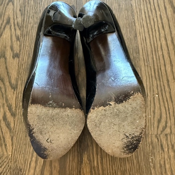 Stuart Weitzman Patent Leather Peep Toe Heels Women's Black Platform - Picture 4 of 4